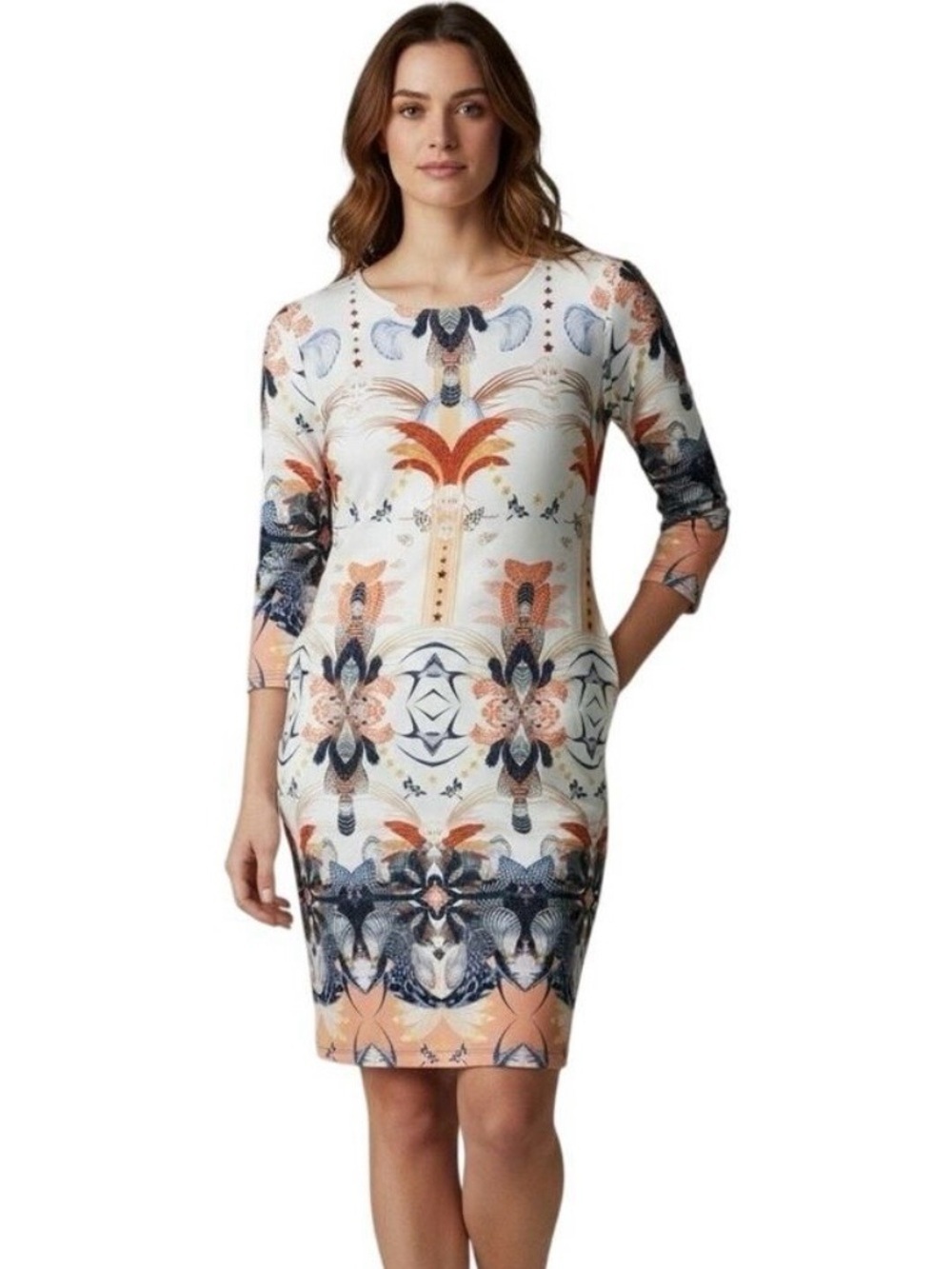 Jeanne-Pierre Kflia Daphne Dress White Multi-Color Parisian Style Print | EUC